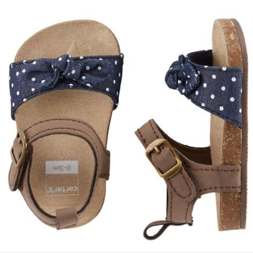 Carter's Little Baby Girl Shoes Sandals Polka Dot Blue White Brown New Size 9-12